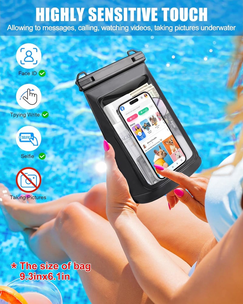 Jzocon Waterproof Phone Pouch for iPhone 16 15 14 11 Pro Max & Galaxy S24 S21 - Floating Large Capacity Dry Bag Stores Sunscreen, Sunglasses - Oversized Waterproof Bag for Beach, Swimming, Kayaking - Image 3